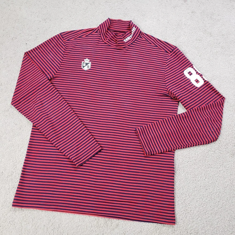 Pearly Gates Shirt Men 6 2XL Red Navy Stripe Mock Rugby Anime Stretch Cutsew - Picture 2 of 14